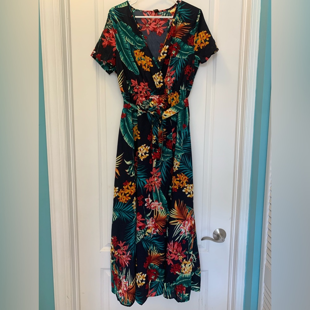 Shein tropical print maxi dress, size large